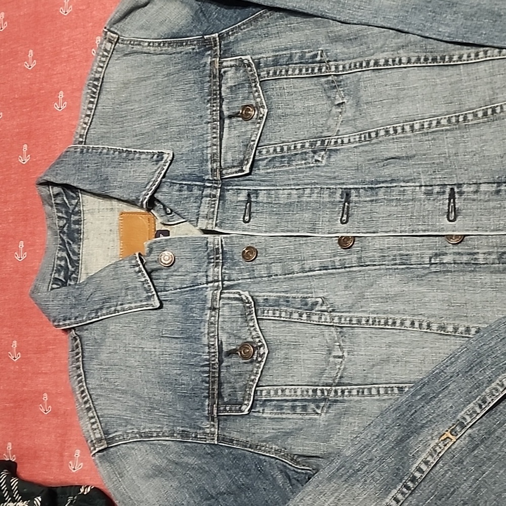Gap Blue Patchwork Detail Denim Jacket Medium Used - image 4